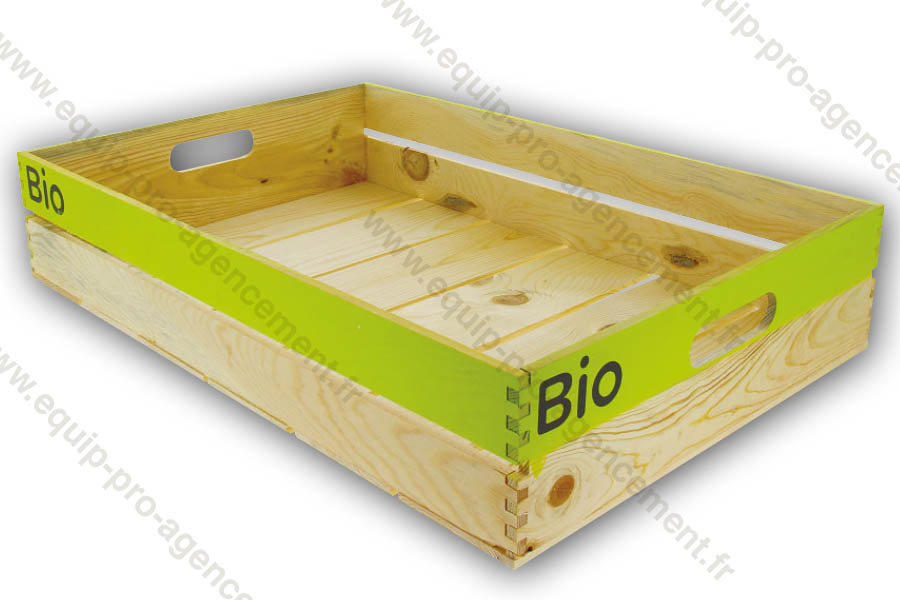 cagette bois verte marquage BIO 60x40x12 cm pour fruit legume cagette bois verte marquage BIO 60x40x12 cm pour fruit legume