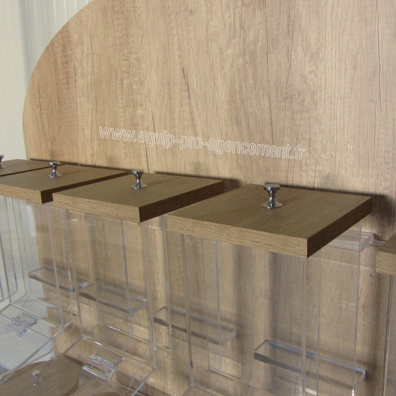 Couvercle carré en bois pour distributeur tube vrac, meuble bio