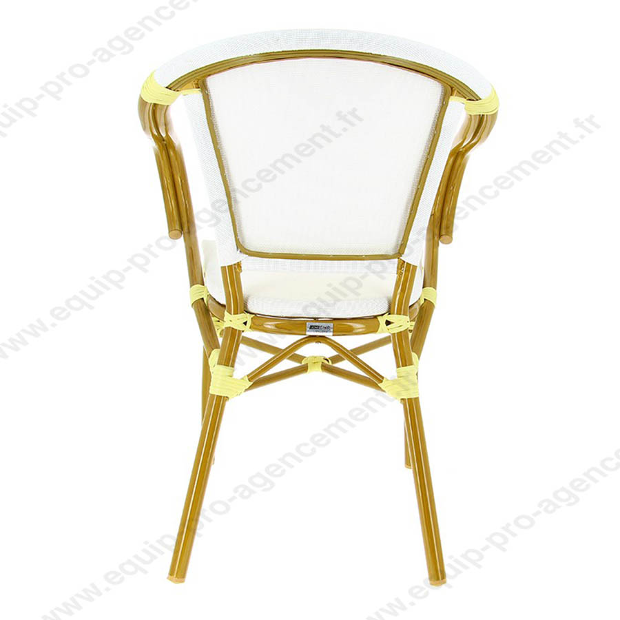 Fauteuil de terrasse café restaurant modèle Biarritz ton écru vue de dos