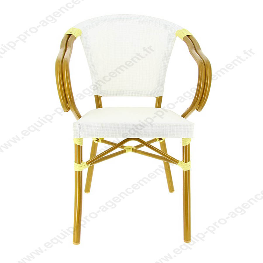 Fauteuil de terrasse café restaurant modèle Biarritz ton écru vue de face