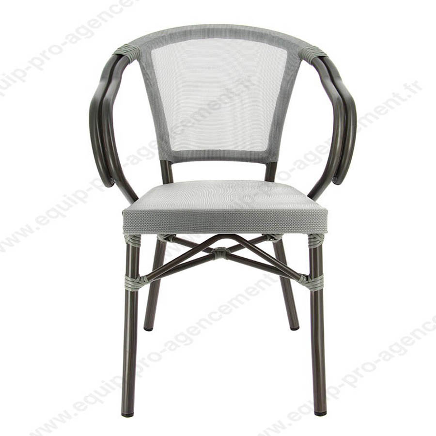 Fauteuil de terrasse café restaurant modèle Biarritz Gris vue de face