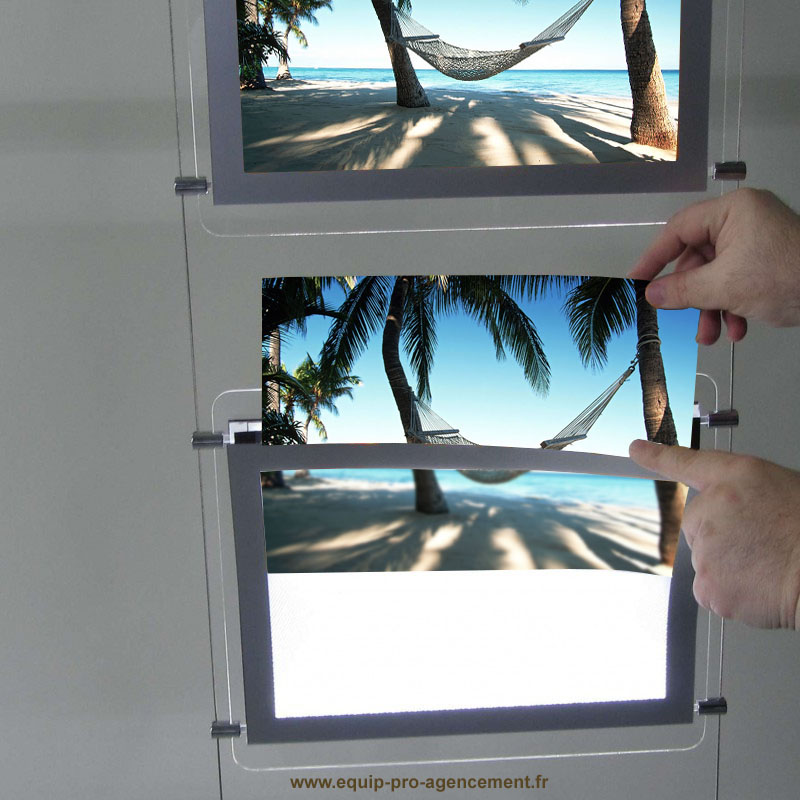 portes affiches LED & systeme cable pour vitrine