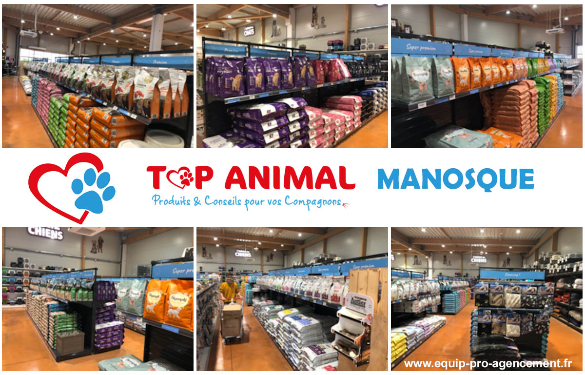 animalerie Top Animal Manosque rayonnage métallique de magasin animalerie