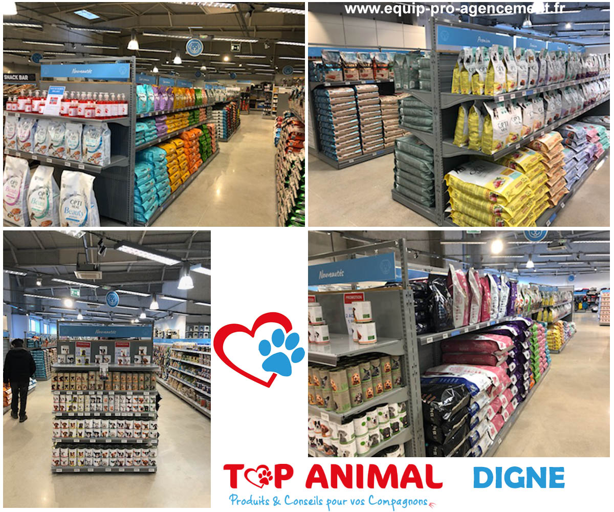 agencement Caviste l'Ivresse des sens à Craon rayonnage métallique de magasin animalerie